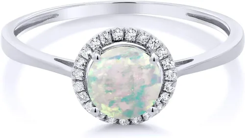 Miniatura 58 de Gem Stone King Anillo de compromiso de boda de oro blanco de 10 quilates con piedra natal y halo de diamantes Redondo de 0.236 in Anillo de oro
