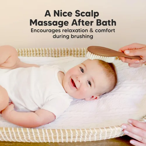 Miniatura 5 de Cepillo de madera para el pelo del bebé para niñas y niños, cepillo de cuna para bebés, cerdas suaves de cabra, peine perfecto para el cuero Nogal