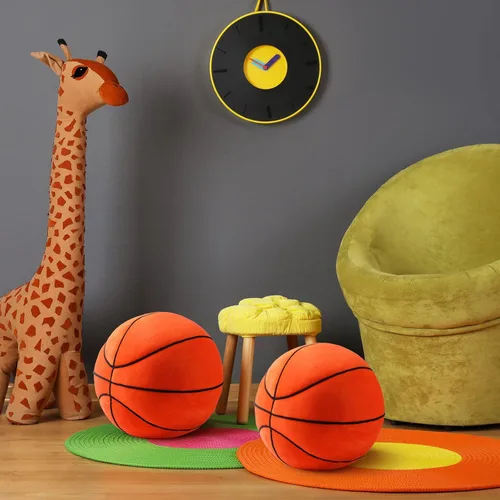 Miniatura 3 de HyDren 2 piezas de almohadas de felpa de baloncesto, suaves y esponjosas, juguetes de deportes para lanzar, cojines lindos con forma de baloncesto