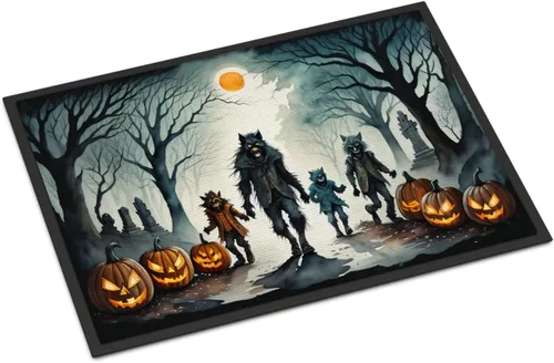 Miniatura 10 de Caroline's Treasures DAC2223MAT - Felpudo espeluznante de Halloween con gato negro de 18 x 27 pulgadas, tapete para puerta delantera