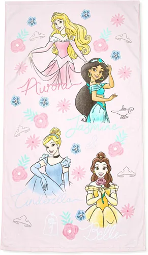 Jay Franco Disney Princess Charming - Toalla para baño/piscina/playa con diseño de Cenicienta, Bella, Jasmine y Aurora - Algodón súper suave y Rosa