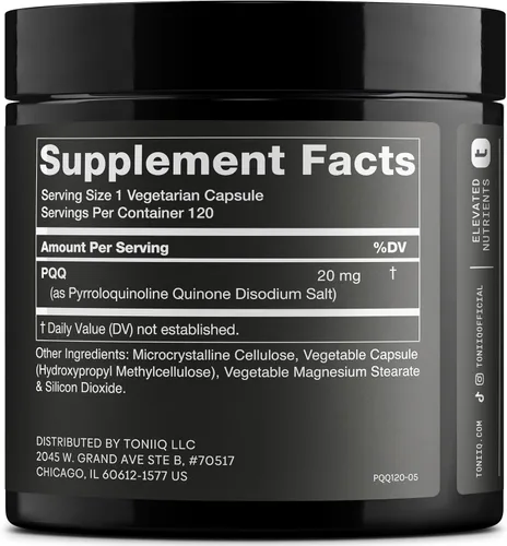 Miniatura 2 de Toniiq Suplemento de 99% + 20 mg - Fórmula concentrada PQQ de 20 mg de pureza ultra alta - PQQ 20 mg 120 cápsulas - Suplemento de pirroloquinolina