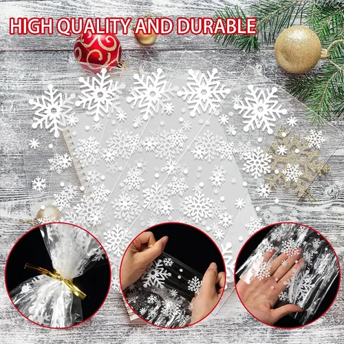 Miniatura 3 de Resholder 100 bolsas de celofán transparentes de Navidad de 11.0 x 5.1 in, bolsas de almacenamiento con parte inferior de bloque, con 100 lazos