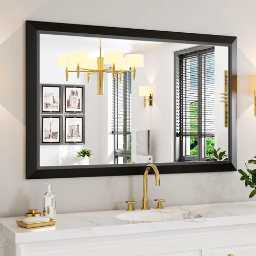 Miniatura 130 de Amorho Espejo de Baño Negro, Espejos de Pared de 24x30 Pulgadas con Marco de Metal Grueso para Sobre el Fregadero, Dormitorio, Sala de Estar