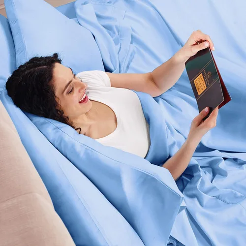 Miniatura 9 de Empyrean Bedding - Juego de sábanas de 6 piezas con correas ajustadas para mayor duración y resistencia, 110 GSM, tejido suave, Microfibra, azul