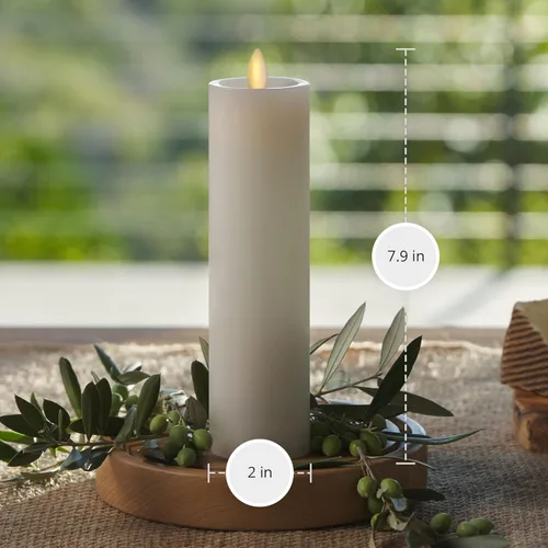 Miniatura 6 de Luminara Vela LED clásica delgada sin llama, blanca de 2 x 7.9 pulgadas, pilar de llama móvil con temporizador, vela de cera realista segura, Blanco