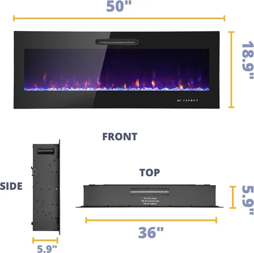 Miniatura 8 de Prominence Home Chimenea eléctrica de diseño delgado LED y chimenea montada en la pared con calentador de 1500 W, opciones de troncos y brasas