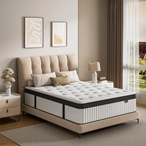 Miniatura 5 de cemtip Colchón Queen, Colchón Híbrido de 14 Pulgadas en Caja, Espuma Viscoelástica y Resortes Ensacados, Sin Fibra de Vidrio, Suave y Transpirable