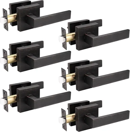 Miniatura 13 de Probrico - Juego de 5 manijas de puerta de paso resistentes para armarios y pasillos, juego de manijas de puerta sin llave de diseño cuadrado Oil