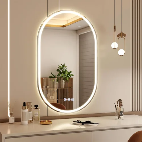 Miniatura 14 de BEAUTYPEAK Espejo de baño con arco LED de 34 x 30 pulgadas con luces, antiniebla, regulable, retroiluminado + iluminado frontal, espejo de tocador
