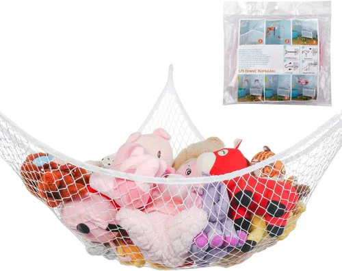 Miniatura 9 de Hamaca de juguete, red de almacenamiento de animales de peluche y juguetes, 70 pulgadas, eslinga de pared tamaño extragrande, organizador de red