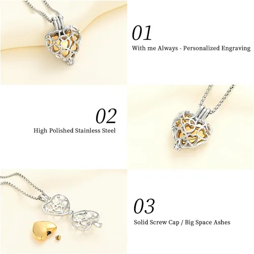 Miniatura 17 de Collar con medallón de cremación conmemorativa con corazón eterno con mini urna para cenizas de seres queridos