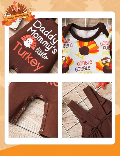 Miniatura 5 de My First Thanksgiving - Conjunto de 2 piezas para bebé, traje de pavo y overol con tirantes