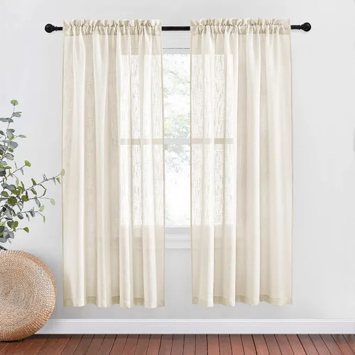 Miniatura 23 de NICETOWN Cortinas traslúcidas cortas para dormitorio, 45 pulgadas de largo, con textura de lino, cortinas semitransparentes de gasa que mantienen
