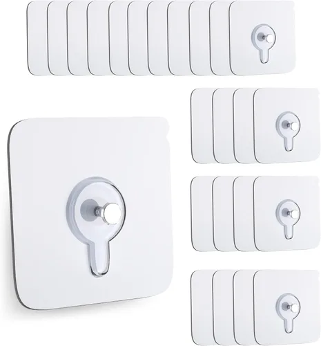 Paquete de 24 ganchos adhesivos de pared, ganchos de pared sin clavos, ganchos de imagen sin daños, impermeables y resistentes al óxido para usar en