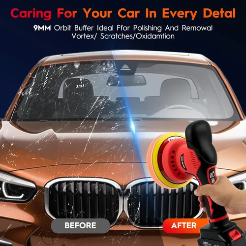 Miniatura 6 de Kit de pulidor inalámbrico para automóvil con baterías de 2 x 21 V, pulidora de automóvil de 6 pulgadas con 8 velocidades variables de 2800-6000 RPM
