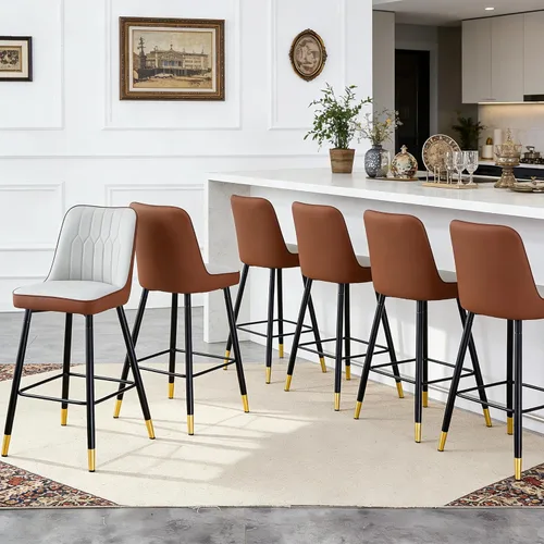 Miniatura 39 de Juego de 4 Taburetes de Bar, Taburetes de Bar de Altura de Mostrador con Respaldo, Taburetes de Cocina Modernos de Cuero Sintético, Taburete de Bar