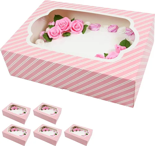 Miniatura 11 de Global Sugar Art Caja para pastel de 10 hojas con ventana, resistente, autoemergente (14 x 10 x 4 pulgadas, rayas blancas y negras)