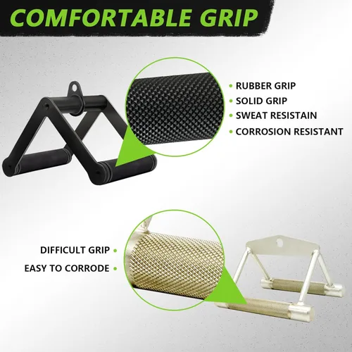 Miniatura 3 de Accesorio de cable de doble mango en D para entrenamiento con pesas, de acero con empuñadura de goma antideslizante (negro)