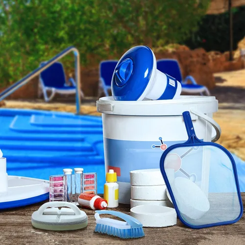 Miniatura 6 de Kit de 8 accesorios de limpieza de spa, kit de mantenimiento de piscinas pequeñas con red de espumadera, cepillo de fregado y cepillo de esponja
