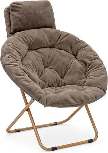 Miniatura 14 de MoNiBloom Silla redonda plegable de piel sintética con reposacabezas extraíble para adultos, marco de metal, de gran tamaño, cómoda, suave