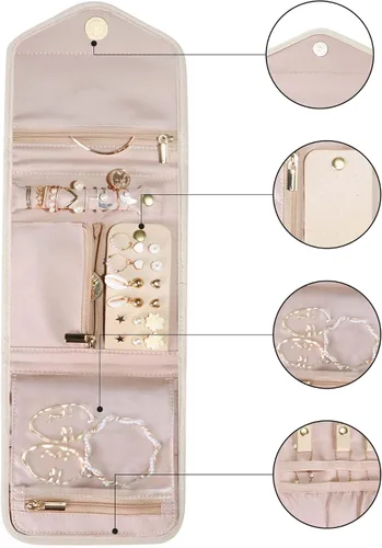 Miniatura 4 de BAGSMART - Organizador plegable de joyas para viaje, joyero de viaje de diseño floral y borla para llevar anillos, collares, aretes y pulseras