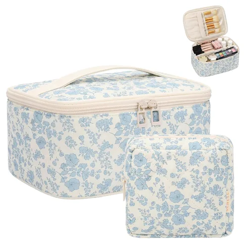 Miniatura 11 de OCHEAL Makeup Bag,Travel Makeup Organizer Bag, Cute Cosmetic Bags for Women Girls Travel Toiletry Bag Traveling With Brush Slot And Divider-Floral