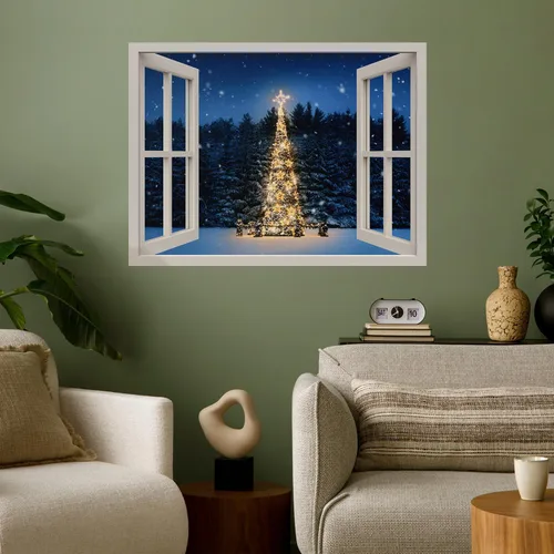 Miniatura 41 de wall26 Adhesivo de Pared Papá Noel Llevando Regalos Ventana Abierta Mural, No Se Despega y No Se Pega, Papel Tapiz No Tejido Decorativo