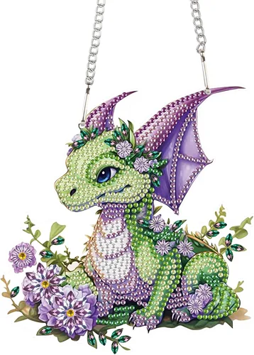 Kit de Colgante de Pintura de Diamantes de Dragón Verde AiYuanzsh Arte de Puntos de Diamante en Forma Especial de Animales Adornos de Acrílico