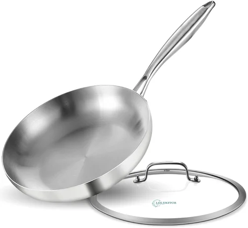 Miniatura 11 de LOLYKITCH Sartén de acero inoxidable de tres capas de 12 pulgadas con tapa, sartén, sartén de inducción, apta para horno y mango desmontable