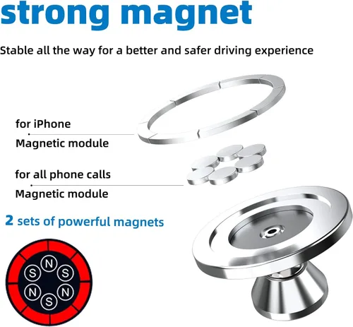 Miniatura 2 de Soporte magnético para teléfono para automóvil, [2 grupos imán súper fuerte] [rotación de 360°] Soporte universal de montaje para tablero de Negro