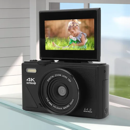 Miniatura 5 de Cámara digital 4K para fotografía, enfoque automático de 18X, cámara de video retro con pantalla abatible de 3 pulgadas, cámara compacta de viaje