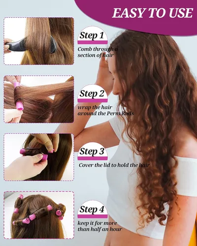 Miniatura 4 de 60 varillas permanentes para cabello natural de mujer, 0.75 pulgadas, rizadores de cabello permanente para cabello largo, mediano y pequeño