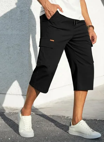 Miniatura 3 de JMIERR Pantalones cortos de sarga para hombre con cordón de algodón clásico elástico con 6 bolsillos