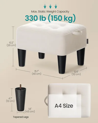 Miniatura 3 de SONGMICS Taburete para pies con patas, Otomán Taburete Pequeño, Asiento de Terciopelo con Cojín Grueso, para Sala de Estar, Dormitorio, Entrada