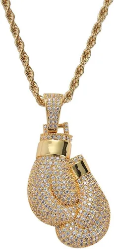 KMASAL Punk Iced Out Guantes de boxeo Cadena Colgante Collar Hip Hop Joyería Chapado en Oro de 18 K Collar de Circonita Cubica, para hombres y