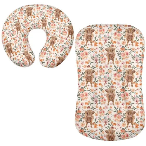 Miniatura 7 de Funda para tumbona de bebé floral de hongos bohemios y funda de almohada de lactancia, 2 piezas, ovalada, reloj de arena, rectangular, para moisés