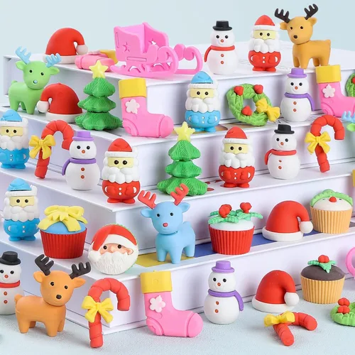 Kleeblatt Borradores de Navidad ensamblables 3D, 45 unidades, Papá Noel, reno, muñeco de nieve, árbol de Navidad, regalos creativos para niños