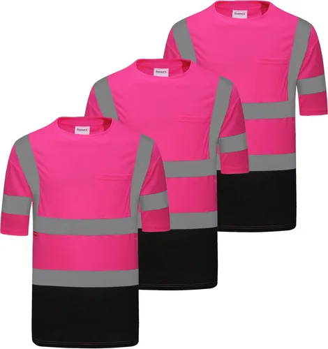 Miniatura 16 de ProtectX Camiseta de seguridad reflectante de manga corta de alta visibilidad, camisas de alta visibilidad transpirables resistentes para hombres