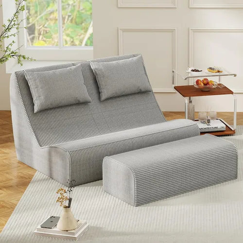 Miniatura 22 de Silla Puf Gigante para Adultos, Tumbona de Pana con Soporte Inigualable para la Espalda, Almohada Cervical Desmontable, Otomana Cómoda y Funda