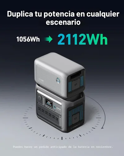 Miniatura 5 de Anker SOLIX C1000 Estación de energía portátil, generador solar de 1800 W (pico de 2400 W), carga completa en 58 minutos, batería LiFePO4 de 1056
