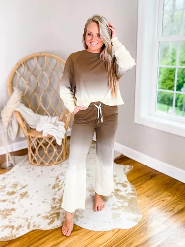 Miniatura 3 de 2 Piece Outfits for Women Casual Gradient Long Sleeve Pullover Sweatshirt Wide Leg Pants Set Tracksuits