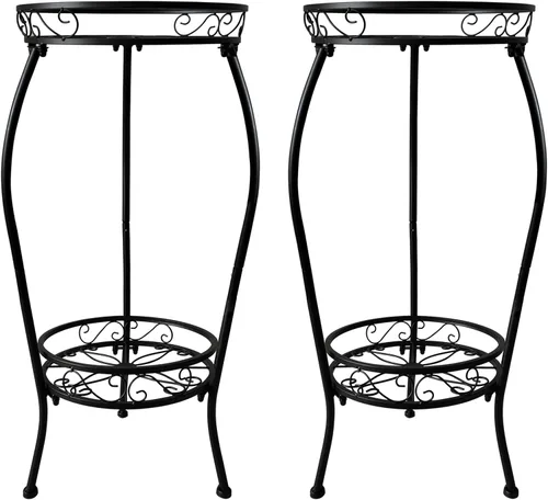 Miniatura 9 de Soporte de metal para plantas de 2 niveles para interiores y exteriores, estante alto para macetas, soporte de esquina estable a prueba de óxido