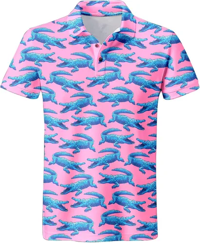 Miniatura 24 de Camisa de golf de los años 80 para hombre, ajuste seco, manga corta, estampada, divertidas, camisas de golf de los años 90 para hombre