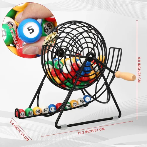 Miniatura 2 de Poen Juego de Lotería Bingo de 101 Piezas Incluye Jaula de 12 Pulgadas Números 1-100 Pelotas de Ventana de 0.9 Pulgadas Rifa para Noche