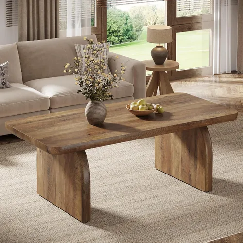 Miniatura 9 de Tribesigns Mesa auxiliar para sala de estar, mesa central rectangular de 47 pulgadas con esquinas redondeadas, muebles de té de cóctel bajos y Marrón