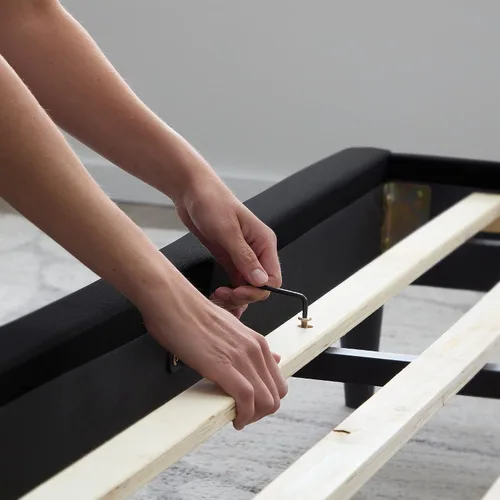 Miniatura 5 de Lucid - Cama de plataforma tapizada con un cabecero tapizado, de madera resistente, no requiere somier Negro