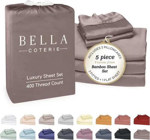 Miniatura 38 de Bella Coterie - Juego de sábanas de lujo de viscosa de bambú para cama tamaño split king 2 sábanas ajustadas para camas Sleep Number y camas 06