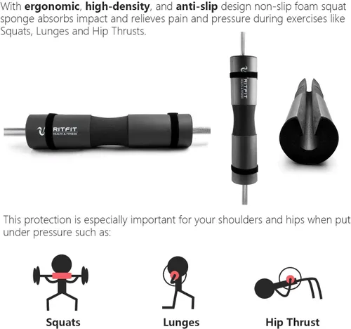 Miniatura 6 de RitFit 7 Pcs Barbell Squat Pad Set, with Resistance Band, 2 Safety Straps, 2 Gym Ankle Straps & Carry Bag, Upgraded Neck & Shoulder Protective Pad