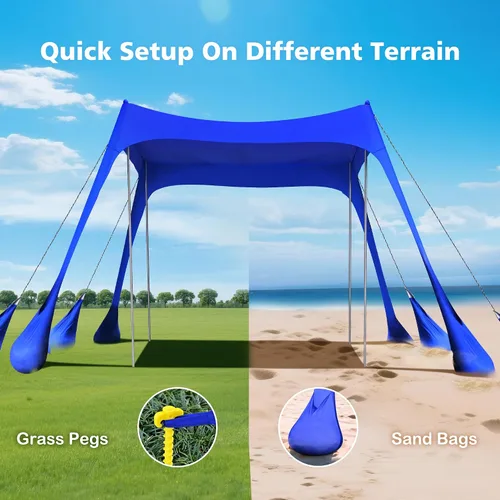 Miniatura 4 de 2PM SPORTS Toldo de Carpa de Playa con Protección UV UPF50+, Refugio Grande de Sombra Solar para Exteriores para Picnic Familiar, Camping, Viajes